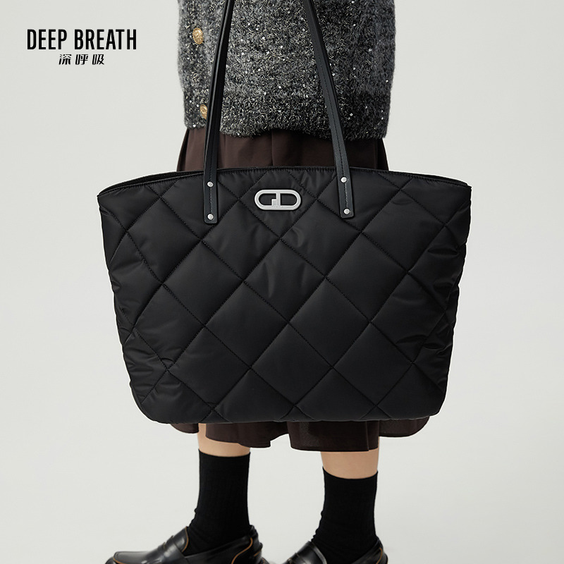 DEEP BREATH深呼吸女包 大容量休闲轻便通勤托特包女高级感菱格尼龙妈咪包百搭单肩手拎包AB10230