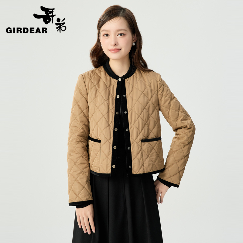 哥弟  小香风菱格纹棉服外套1400512-G1