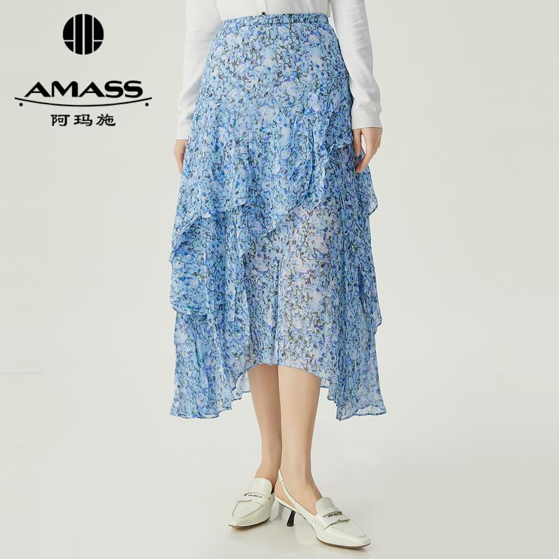 阿玛施AMASS 早春新款复古浪漫碎花不规则半裙5200460
