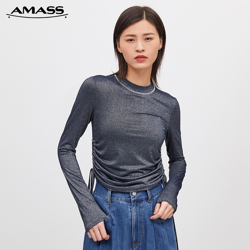 AMASS阿玛施 抽绳收腰烟管领金银丝长袖5300669