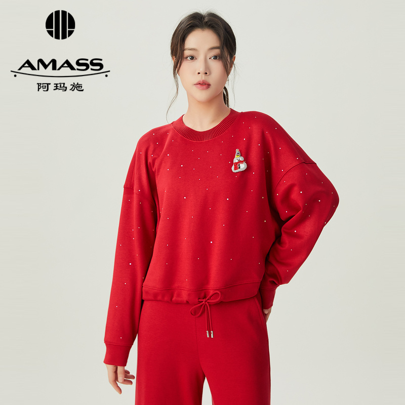 阿玛施AMASS 烫钻法绣胸针漫天飞雪休闲卫衣套装
