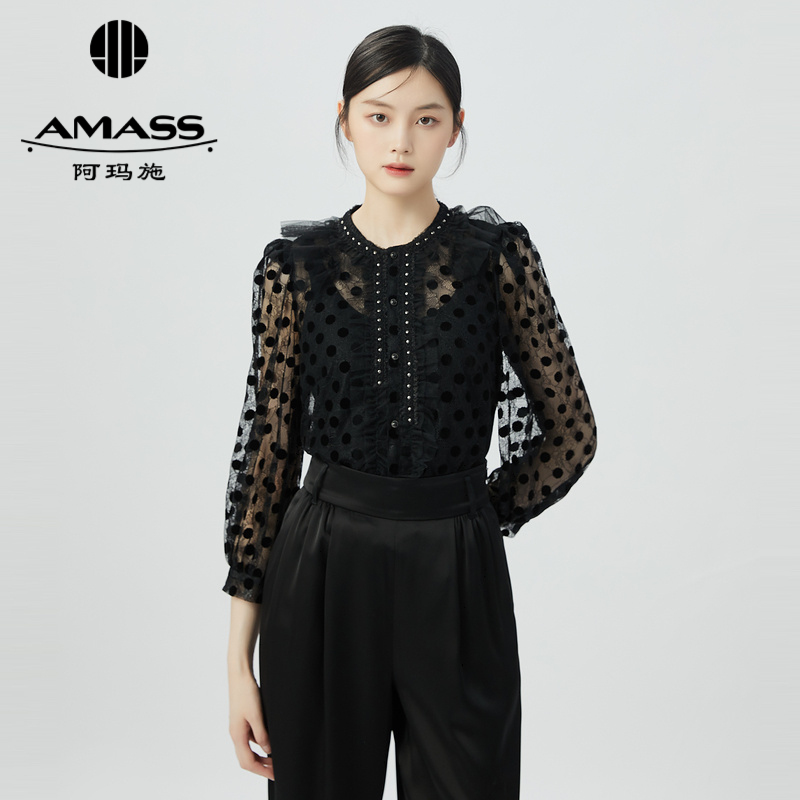 阿玛施AMASS 精致法式复古透视波点衬衫5300998