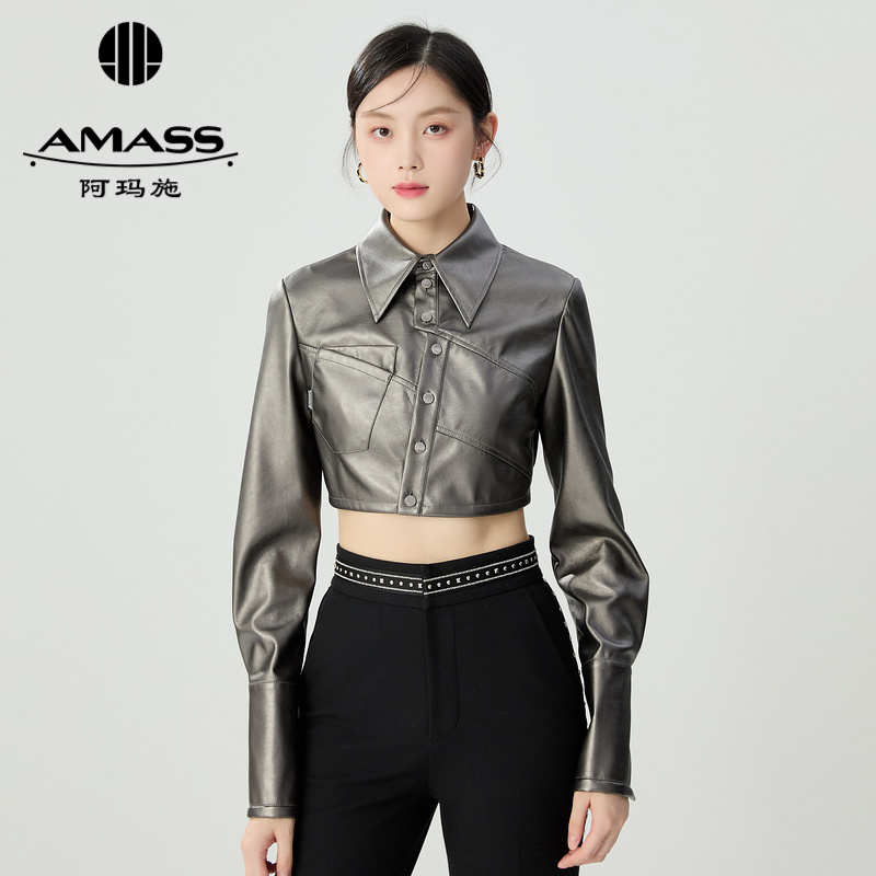 阿玛施AMASS 新款时尚时髦酷girl刷银短款外套5301017