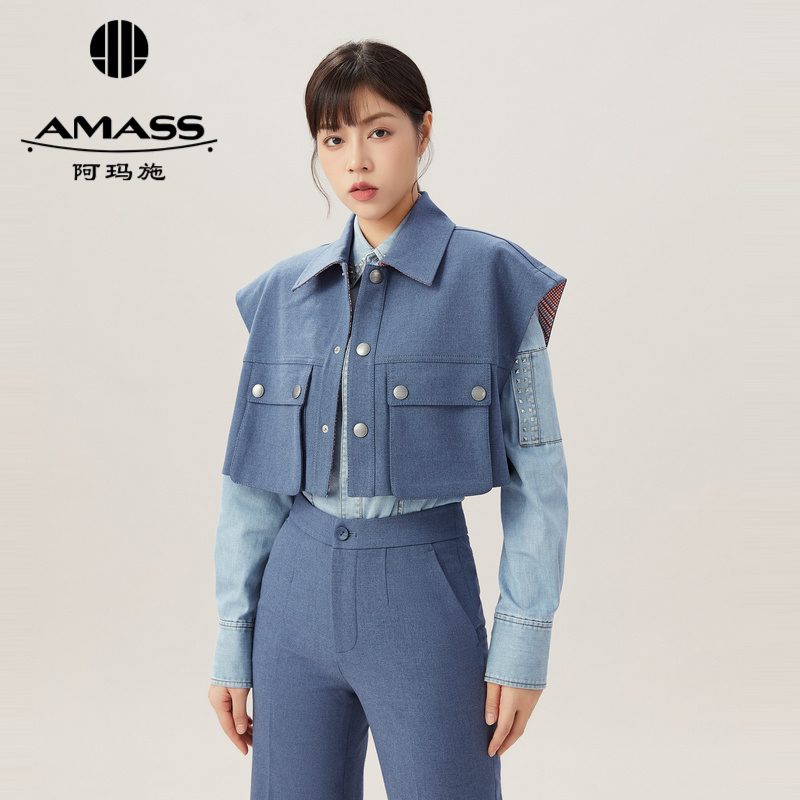 AMASS阿玛施 工装风双口袋短款马甲5400706-2