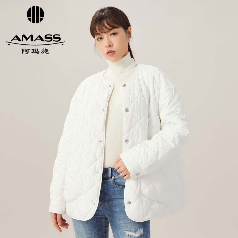 AMASS阿玛施 宽松软糯圆领压线菱格棉服5400730