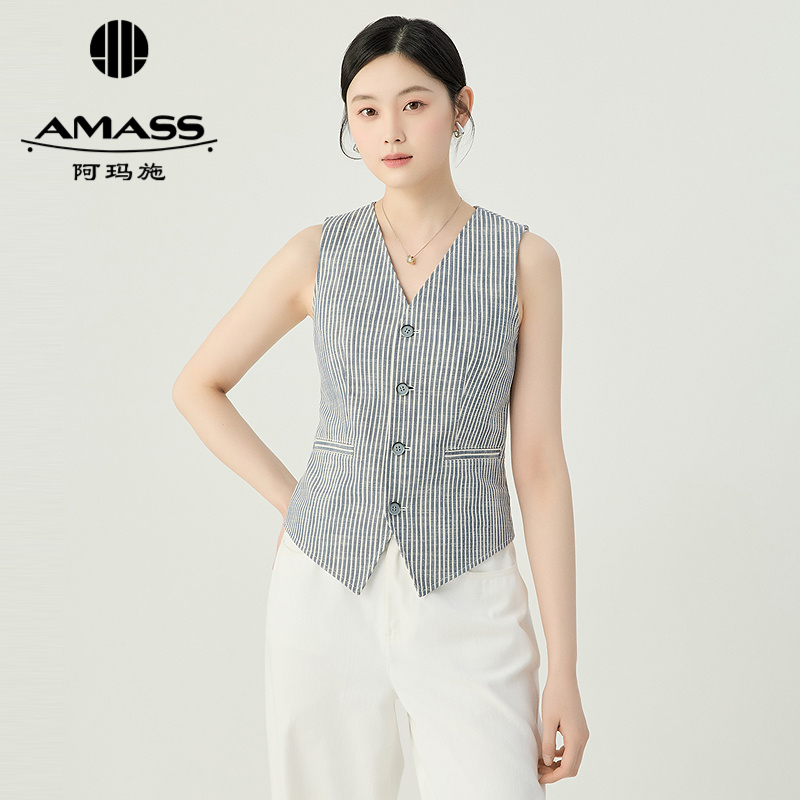 阿玛施AMASS 复古文艺风休闲牛仔小马甲5400870