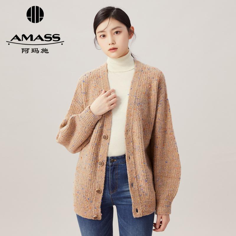 AMASS阿玛施V领宽松版水滴袖排扣开衫5499197