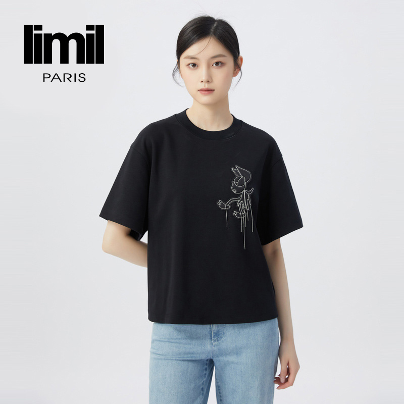 丽米儿limil 高级款纯色珠链圆领T恤9300112