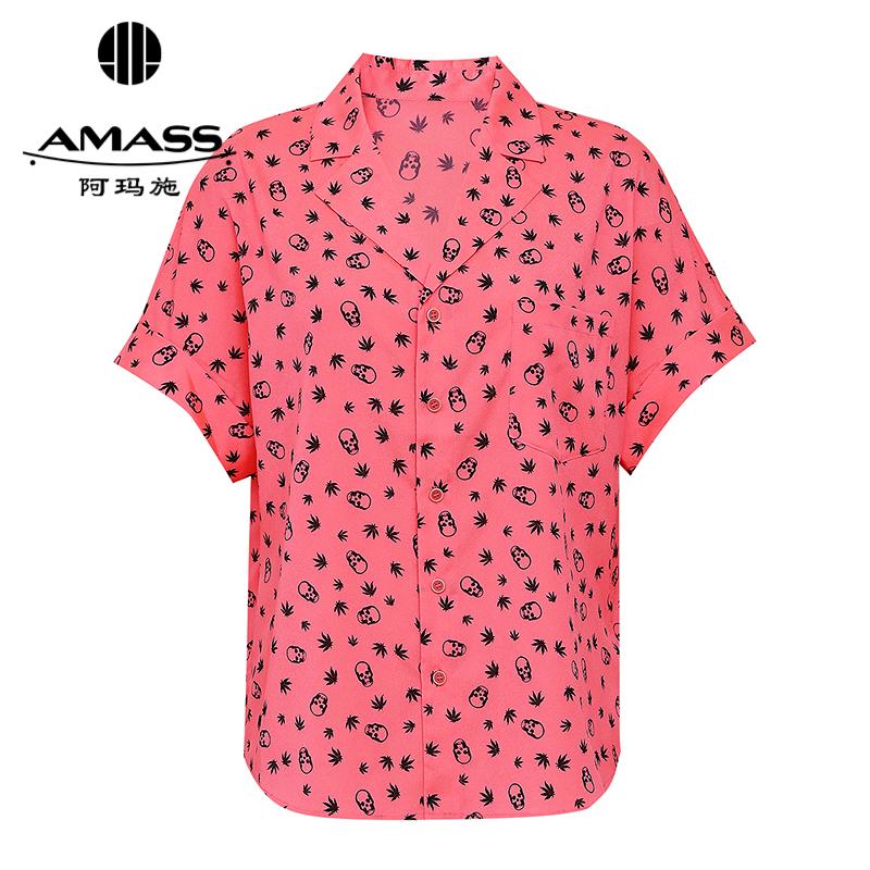 阿玛施AMASS 休闲时尚印花老爹短袖衬衫530066