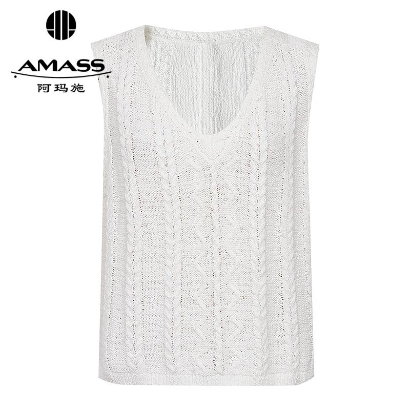 阿玛施AMASS 纯色百搭后背假排扣设计V领针织马甲538073