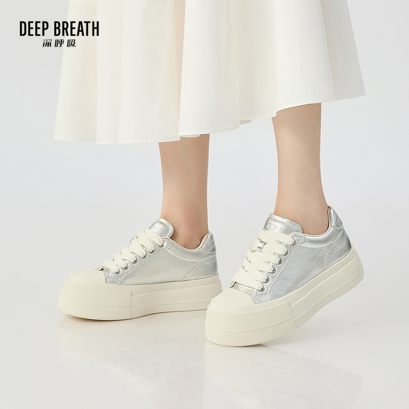 DEEP BREATH深呼吸女鞋 牛皮厚底大头绑带小白鞋板鞋休闲鞋AX12326
