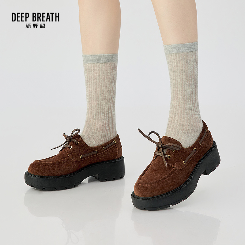 DEEP BREATH深呼吸女鞋 复古厚底反绒面一脚蹬帆船鞋乐福鞋绅士鞋AX13119
