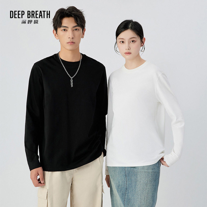 DEEP BREATH深呼吸情侣装 休闲纯棉圆领套头长袖上衣T恤男女A300806