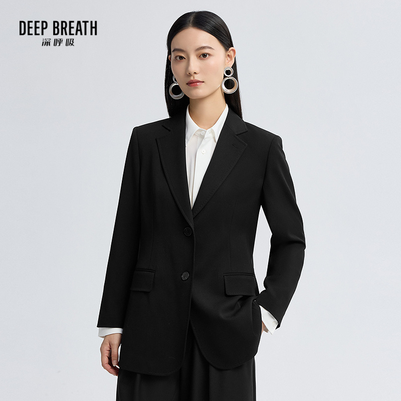 DEEP BREATH深呼吸女装 通勤平驳领两颗扣直身型纯色西装外套A401708
