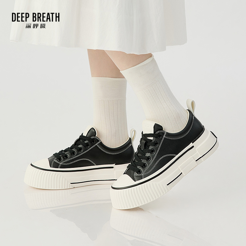 DEEP BREATH深呼吸女鞋 牛皮低帮绑带解构小白鞋板鞋休闲鞋AX12357