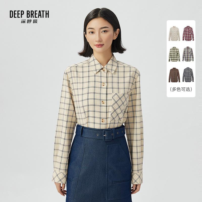 DEEP BREATH深呼吸女装 长袖格子复古格纹女士衬衫A301103