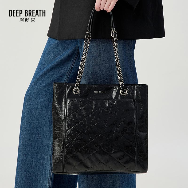 DEEP BREATH深呼吸女包 褶皱牛皮松弛柔软通勤百搭大容量托特包单肩手提女包AB10294