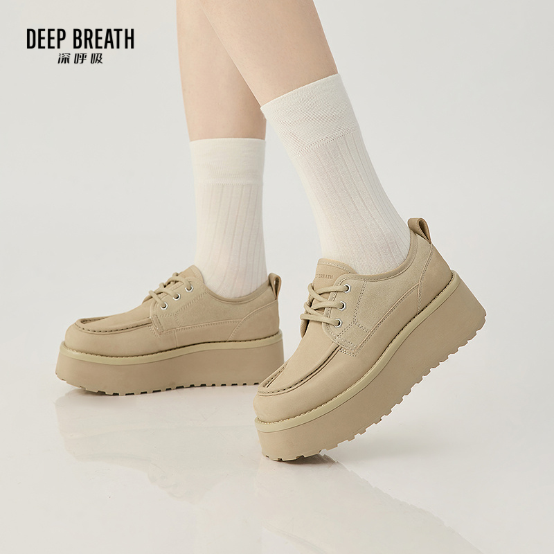 DEEP BREATH深呼吸女鞋 厚底低帮绑带休闲鞋方头松糕鞋AX12319