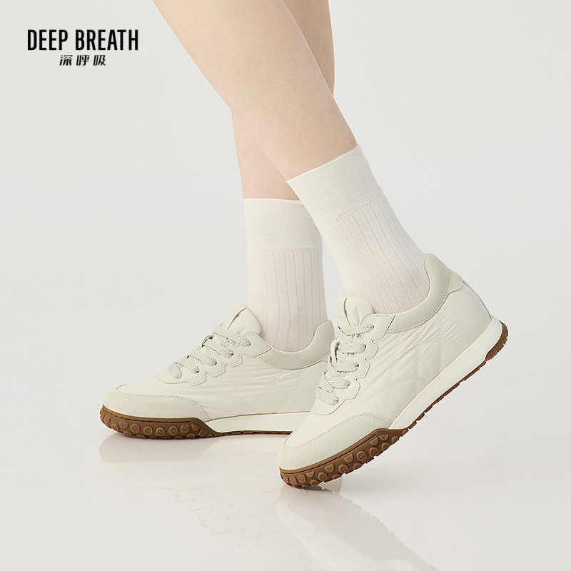 DEEP BREATH深呼吸女鞋 低帮绑带豆豆底小白鞋内增高休闲鞋女鞋AX12344