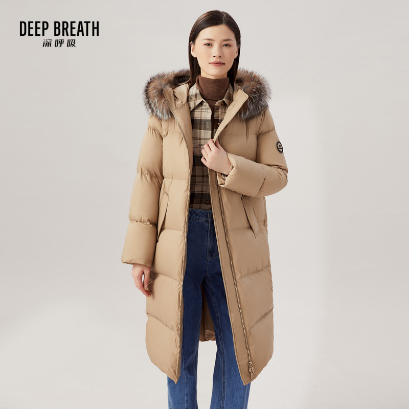 DEEP BREATH深呼吸女装 毛领连帽廓形长羽绒服外套A400743