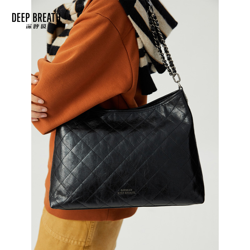 DEEP BREATH深呼吸女包 百搭链条腋下包高级感大容量托特包牛皮单肩斜挎手提包AB10233