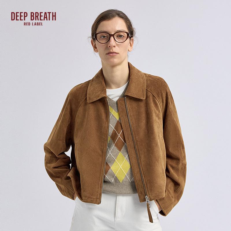 深呼吸红标【文艺复兴】城市游猎复古羊反绒工装绵羊皮夹克D40027
