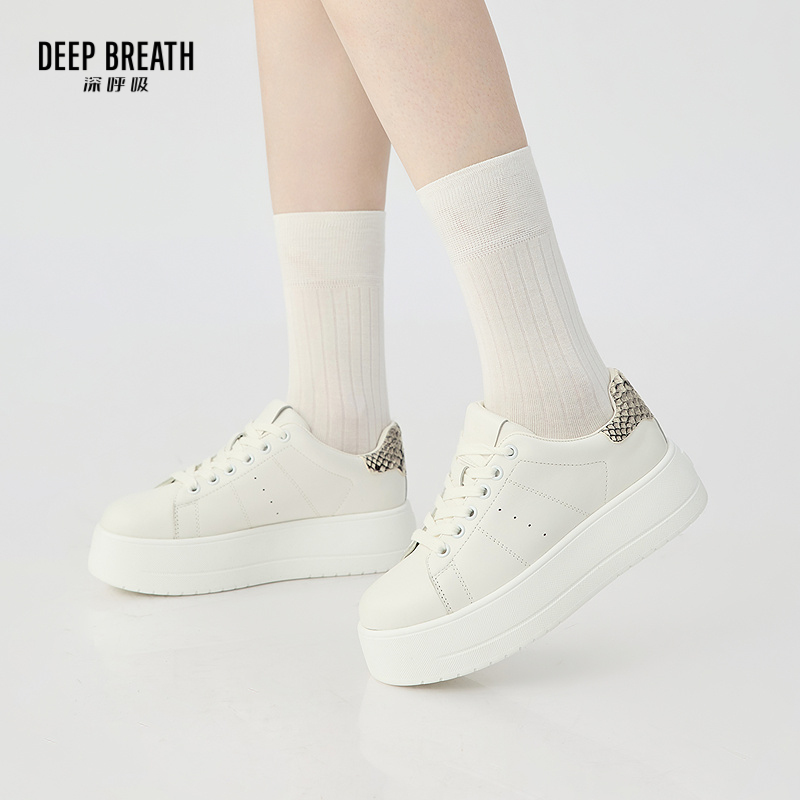 DEEP BREATH深呼吸女鞋 牛皮低帮绑带圆头小白鞋厚底鞋休闲鞋AX12330
