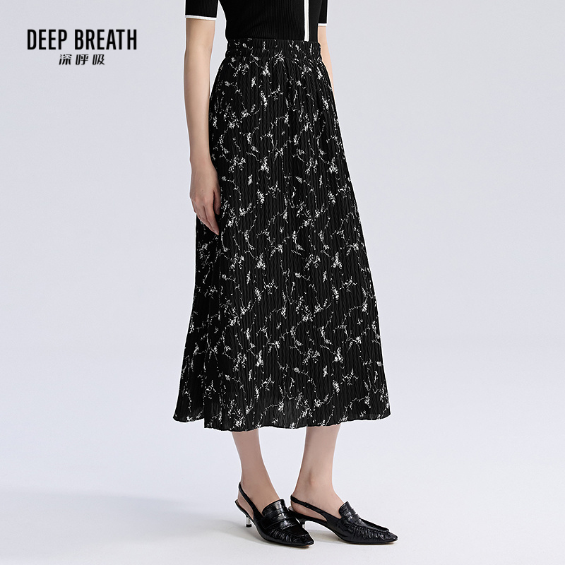 DEEP BREATH深呼吸女装 复古松紧腰碎花中长款高腰半身裙A200337