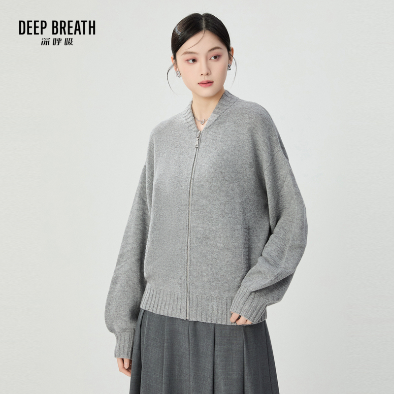 DEEP BREATH深呼吸女装 棒球领时尚拉链针织开衫外套A401194