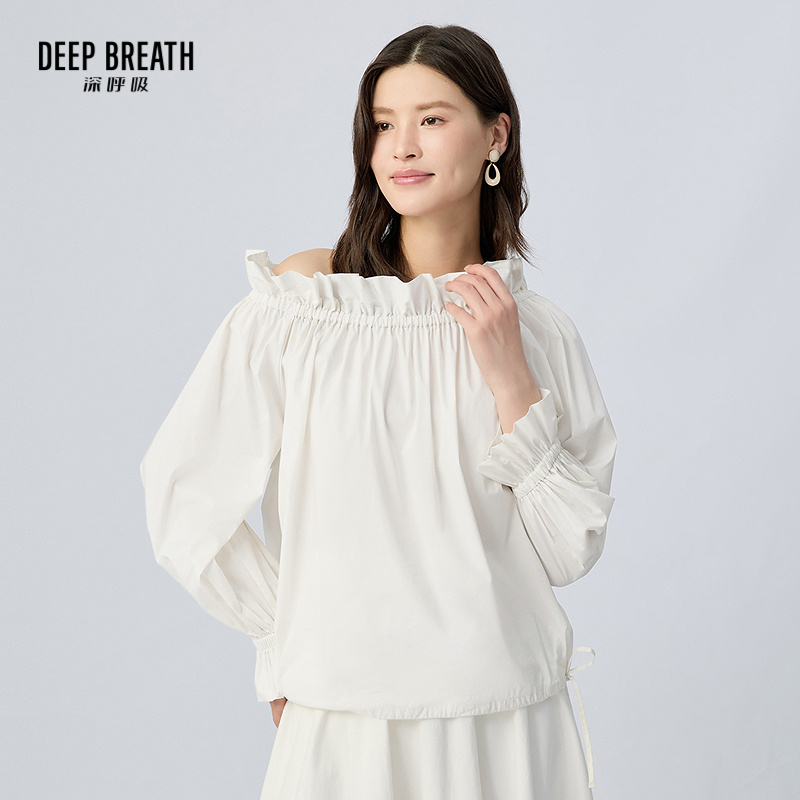 DEEP BREATH深呼吸女装 法式荷叶一字露肩下摆抽绳长袖衬衫A302232
