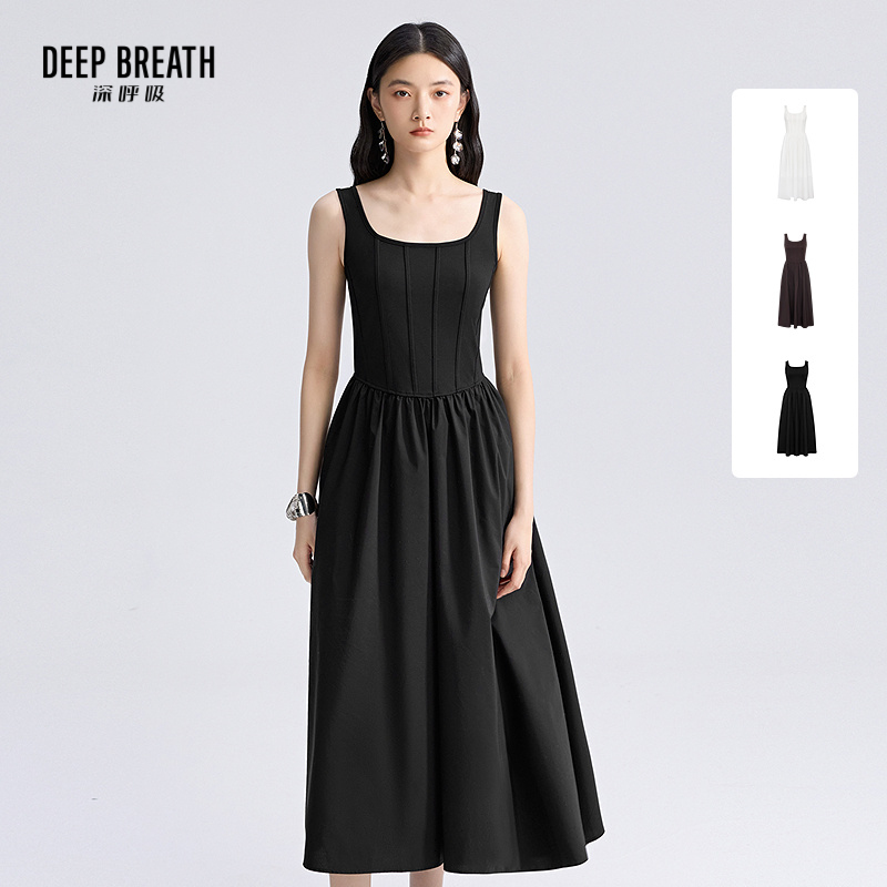 DEEP BREATH深呼吸女装  背心梭织长裙吊带连衣裙小黑裙A500277