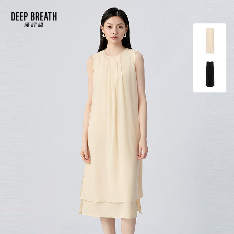 DEEP BREATH深呼吸女装 双层无袖背心连衣裙飘逸感假两件长裙A500602