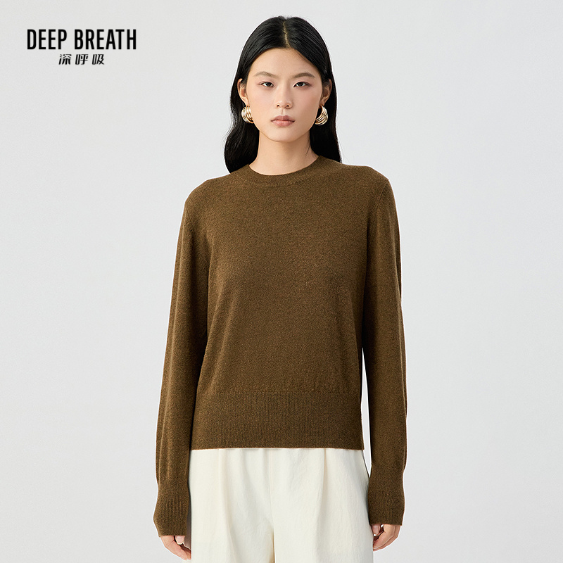 DEEP BREATH深呼吸女装 100%山羊绒圆领套头针织衫A301602-1
