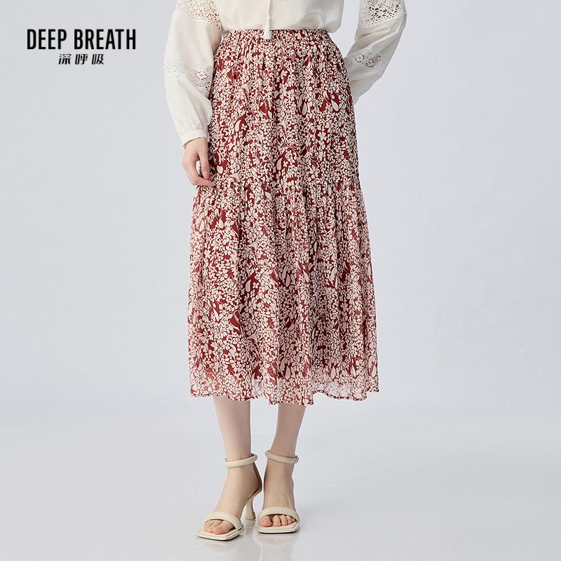 DEEP BREATH深呼吸女装 复古松紧腰豹纹造型感半身裙长裙A200472-1