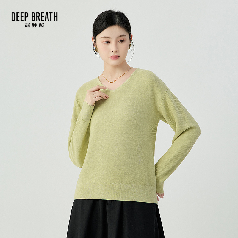 DEEP BREATH深呼吸女装 新款V领纯色金银丝套头长袖针织衫A301813-1