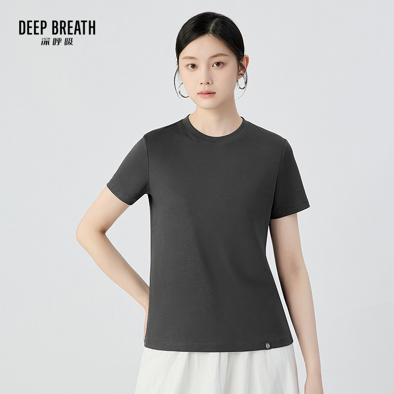DEEP BREATH深呼吸女装 新款百搭光泽凉感抗菌长绒棉T恤A301738-3