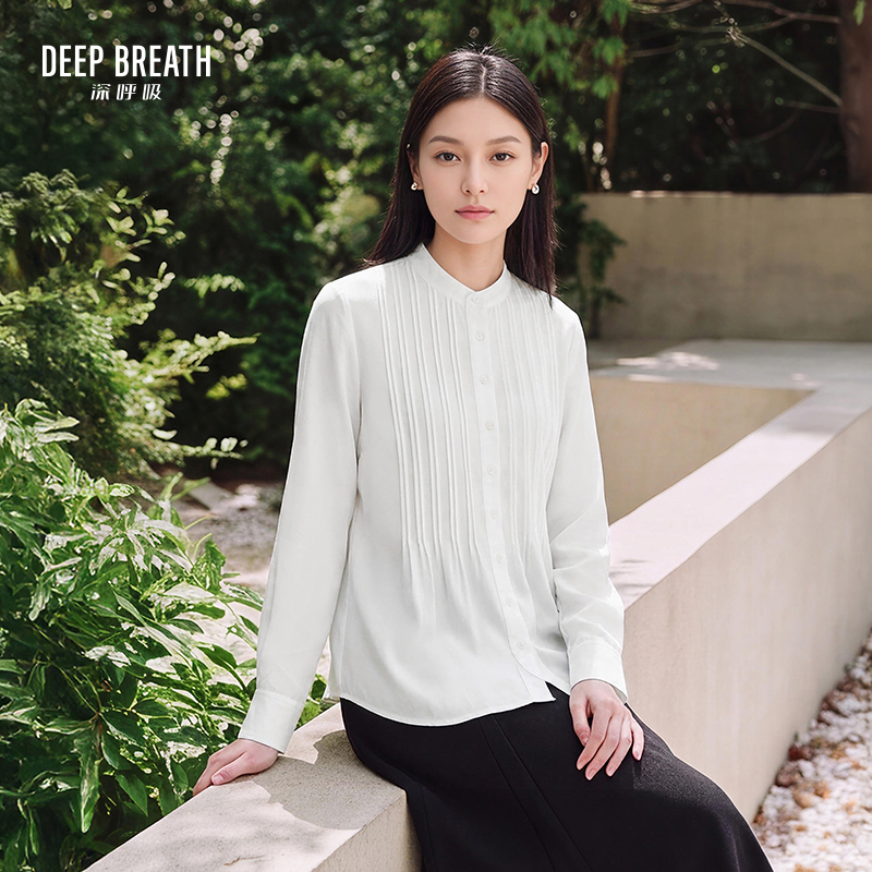 DEEP BREATH深呼吸女装 小立领压褶衬衣设计感通勤长袖衬衫A302761