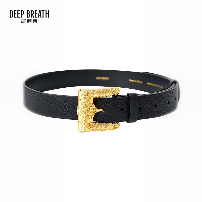 DEEP BREATH深呼吸配饰 复古造型花纹方扣装饰真皮皮带A900206