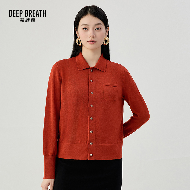 DEEP BREATH深呼吸女装 新款简约羊毛直身POLO领针织衬衫A401664-1