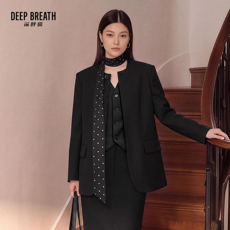 DEEP BREATH深呼吸女装 新中式一粒扣含羊毛廓形中长款西装外套A401934
