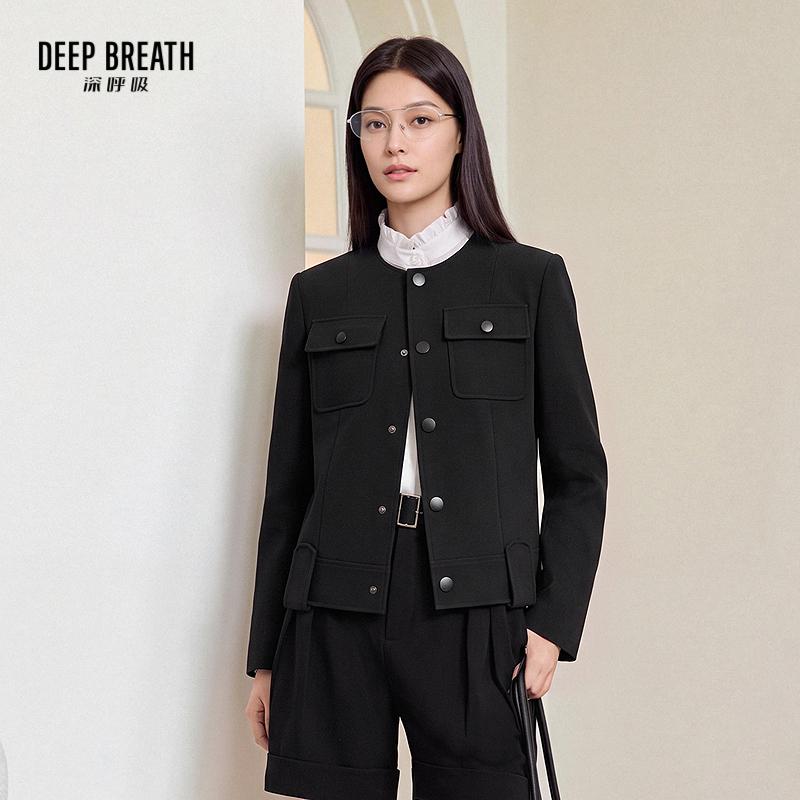 DEEP BREATH深呼吸女装 新款圆领正肩高智感直筒夹克外套A402385