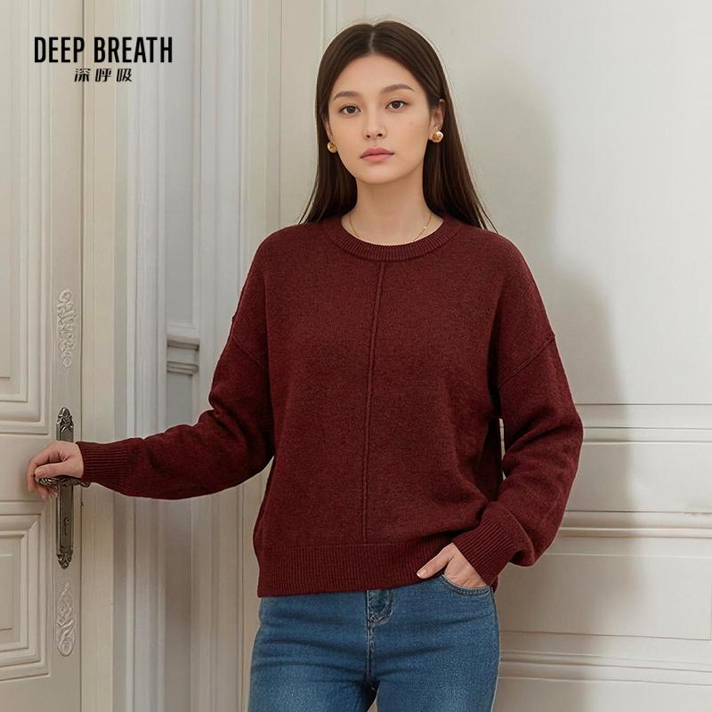 DEEP BREATH深呼吸女装 圆领纯色廓形宽松长袖针织衫A301708